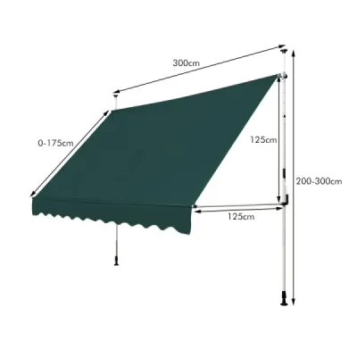 Panglică de fixare 300 cm lat balcon coperta fără foraj UV rezistent la inaltime reglabil verde
