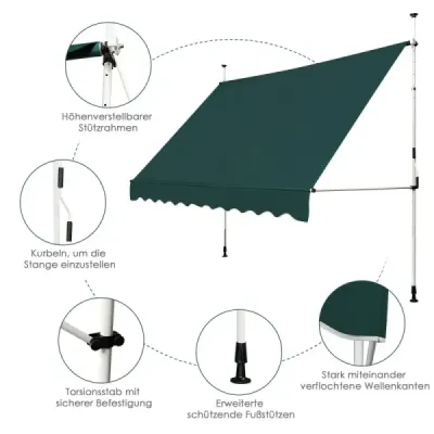 Panglică de fixare 300 cm lat balcon coperta fără foraj UV rezistent la inaltime reglabil verde