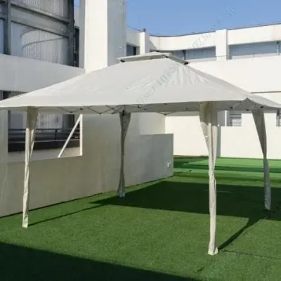 4 x 4 m Pop Up Pavillon mit Doppeldach & Metallrahmen Höhenverstellbarer Gartenpavillon