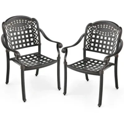 2 Set Scaune de gradina din aluminiu cu brate Scaune Stack Scaun de gradina pentru balcon