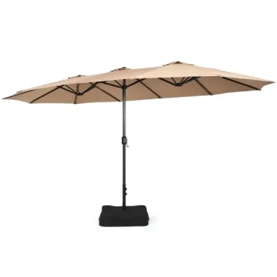 Dublu sunshade cu stand & manivelă & UPF 50+ umbrelă de grădină 451,5 x 264 cm maro