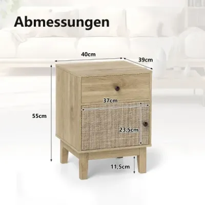 Masuta de noapte Rattan cu sertar & dulap de noapte Stil Boho masa laterala natura