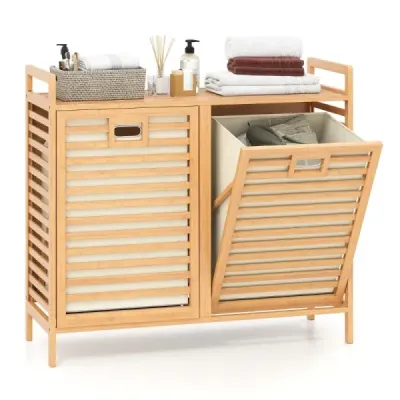 Colecţionar dublu de rufe din bambus 75L cu 2 containere detașabile Natura