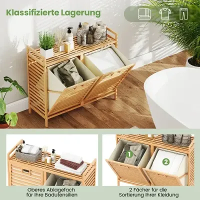 Colecţionar dublu de rufe din bambus 75L cu 2 containere detașabile Natura
