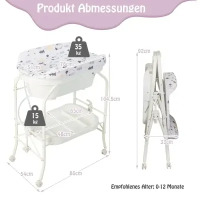 4 în 1 Foldable de schimbare de masă cu cadă modul de vânt portabil cu Winding Pad alb