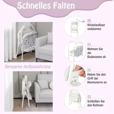 4 în 1 Foldable de schimbare de masă cu cadă modul de vânt portabil cu Winding Pad alb
