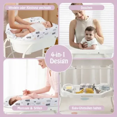 4 în 1 Foldable de schimbare de masă cu cadă modul de vânt portabil cu Winding Pad alb