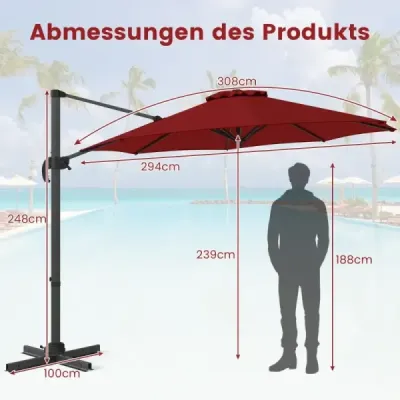 parasolar 300 x 300 cm cu manivela 360° ecran rotativ lumina de trafic