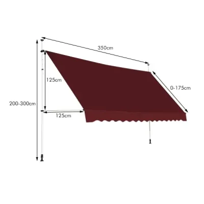 Cleming coperta 350 cm lat coperta balcon fără foraj UV rezistent la inaltime reglabil vin rosu