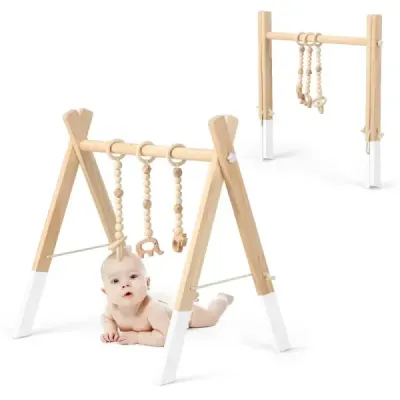 Baby Playbow Wood Playtrapez Foldable Baby Gym 60 x 44 x 60 cm Alb
