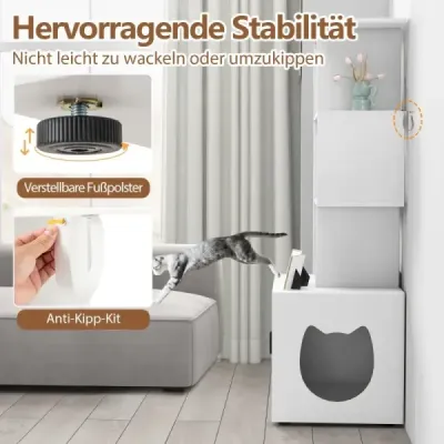 Cabinet Cat cu Cabinet Cat Bowl 60 x 45,5 x 142 cm Alb