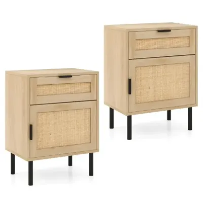 Masa de pat Rattan 2 set dulap de noapte cu sertar 45 x 30 x 59 cm Natura