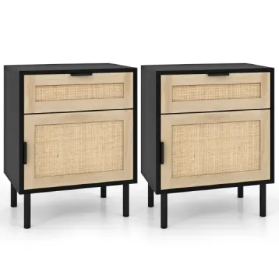 Masa de noapte Rattan 2 set dulap de noapte cu sertar 45 x 30 x 59 cm Negru