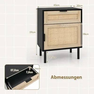 Masa de noapte Rattan 2 set dulap de noapte cu sertar 45 x 30 x 59 cm Negru