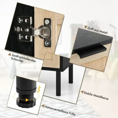 Masa de noapte Rattan 2 set dulap de noapte cu sertar 45 x 30 x 59 cm Negru