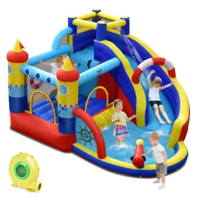 Castel gonflabil bouncy cu 550W ventilator 6-in-1 parc de apă cu padele slide & tun de apă