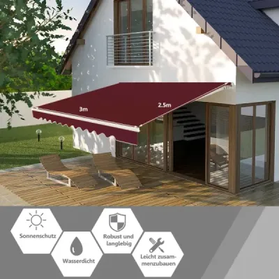Markise cu terase din aluminiu retractabile cret protectie solara 3 x 2,5 m-vin rosu