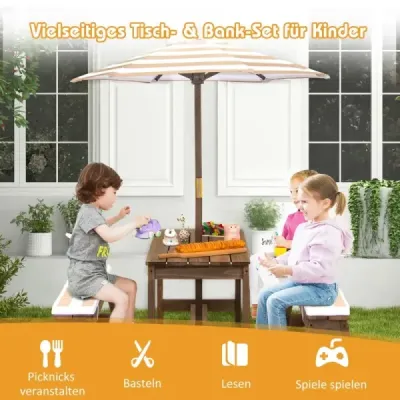 Masa picnic cu umbrela & banci masa si banci set Brown