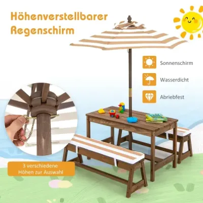 Masa picnic cu umbrela & banci masa si banci set Brown