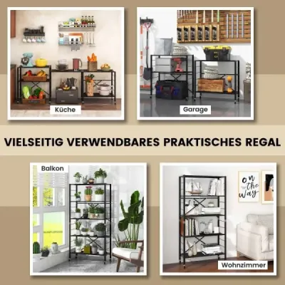 Raft pliabil de depozitare cu roți auto-adjustabile cu rack mare capacitate metalică Negru