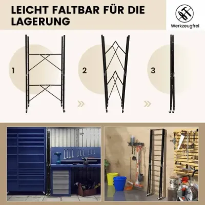 Raft pliabil de depozitare cu roți auto-adjustabile cu rack mare capacitate metalică Negru