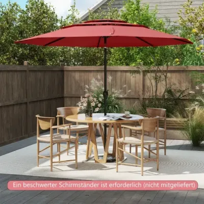 umbrelă rezistentă la vânt stabil 300 cm umbrelă de grădină cu manivelă pe ambele părți de 30° vin winkable roșu